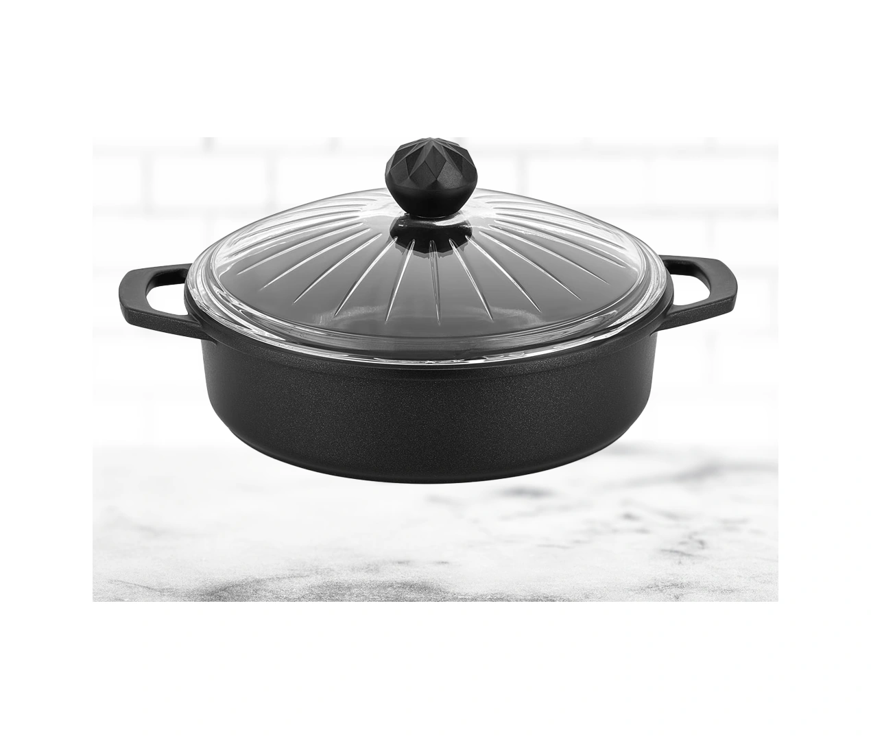 Elmas Basık Tencere - Kristal Tava 26 Cm Siyah