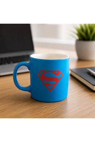 Superman Temalı Mavi Seramik Kupa Özel Kutulu 330 Ml Çok Renkli