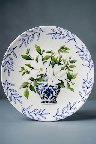 Grandora Vazo Ve Çiçek Desenli 6 Adet, 20 Cm Modern Pasta Tatlı Tabağı Seti Şık Kahvaltılık Tabak Beyaz Çiçekli