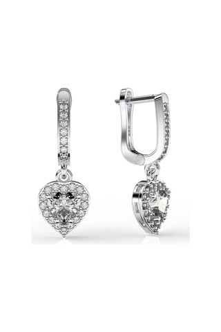 925 Ayar Zirkon Taşlı Rodyum Pırlanta Işıltılı Sallantılı Kalp Gümüş Küpe Gümüş