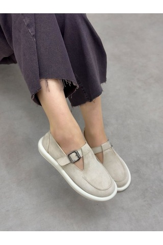 Erva'nın Butiği Bej Süet Olivia Toka Detaylı Kadın Loafer-6000