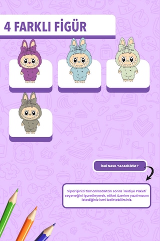 İsim Yazılabilir Labubu Temalı Kişiye Özel Okul Etiketi Kalem & Defter İçin 200 Adet Çoklu