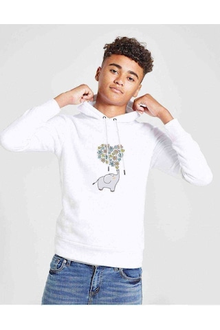 Tshirthane Kawaii Baby Elephants 2 Baskılı Unisex Çocuk Kapüşonlu Sweat