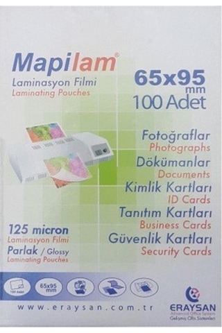 MapiLam Laminasyon Filmi 125 Mic. Poşeti 65 x 95 MM 100'lü MapiLam Laminasyon Filmi 125 Mic. Poşeti 65 x 95 MM 100'lü
