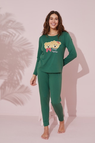 Siyah İnci Pamuklu Örme Pijama Takım 24241068 Yeşil