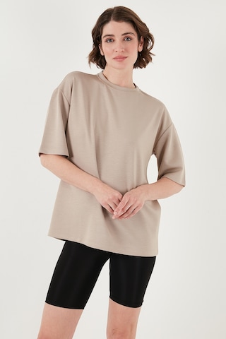 Lela Streç Oversize Fit Bisiklet Yaka Bayan T Shirt 5865911 Taş