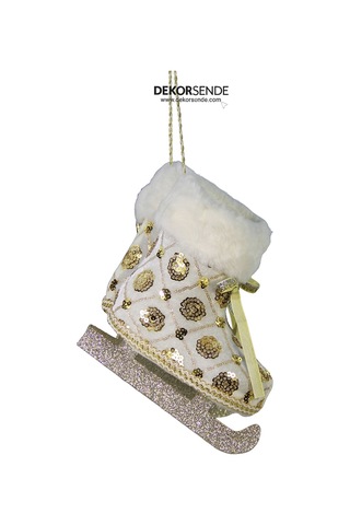 Yılbaşı Süsü Altın Pullu Paten Beyaz 20 Cm