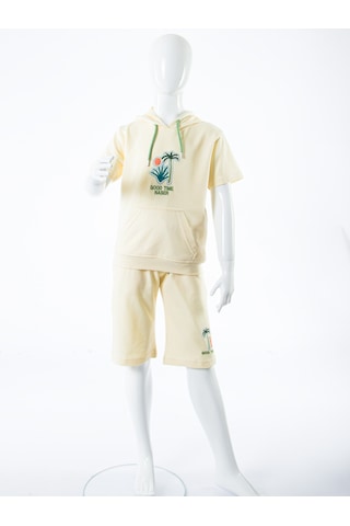 Xo Kids Erkek Çocuk Yazlık 2li Alt Üst Takım Tişort + Şort 8-14 Yaş 4221 Krem