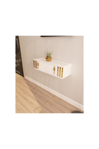 Lena 70cm Duvara Monte , Kapaklı, Modern Dresuar Beyaz-altın Beyaz-altın