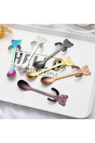 Kosona 304 Paslanmaz Çelik Kupa Asılı Kartoon Ayı Şekilli Kahve Çay Dondurma Kaşığı - Renkli Ve Dayanıklı Diğer