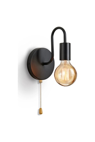 Liangmei İskandinav Endüstriyel Duvar Lambası Demir Siyah E27 İç Ahşap