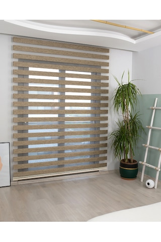 Bambu Kumaş Krem Zebra Stor Perde Kahverengi Alüminyum Kasalı Kahverengi