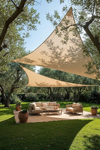 Yarasa Model Jüt Üçgen Gölgelik Tente - 4m X 4m X 5.5m 180gr/m² File Kumaş %95 Uv Koruma Bahçe, Teras, Balko Çok Renkli