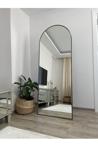 Effe Pirinç Eskitme Çerçeveli 180x70 Cm Ayaklı Oval Boy Aynası