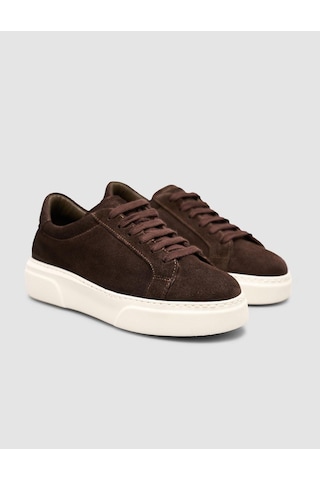 %100 Hakiki Süet Kahverengi Kürk Astarlı Bağcıklı Sneaker Ayakkabı Kahverengi