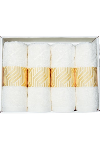 Vos Versa Bursa Varak Serisi 50x90cm %100 Pamuk 4lü Yüz Havlusu Beyaz Vvhm0020-377 - Beyaz