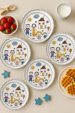 Grandora Çocuk Desenli Pasta Tabağı 20 Cm 6 Lı Set - Renkli Aile Figürlü Tatlı, Pasta Veya Ikram Tabak Çok Renkli
