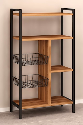 ELİSON TEL SEPETLİ ÇOK AMAÇLI MUTFAK DOLABI, SİYAH METAL AYAKLI SEPETLİ ÇOK AMAÇLI DOLAP