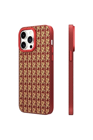 Apple Uyumlu iPhone 15 Pro Kılıf Magsafe Özellikli Kevlar 1500d Youngkit Auspicious Loong Serisi Kırmızı