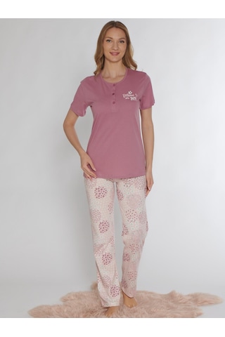 Kısa Kol Yazlık Pijama Takımı Viskon Dowry 08-131 K.pembe