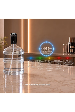 Pizen Flow Şarjlı Otomatik Damacana Su Pompası Tds Ölçer 250ml 500ml 1l 2l Ölçü Özellikli Beyaz