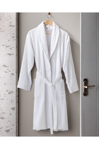 Madame Coco Bernay %100 Pamuk Jakarlı Unisex Şalyaka Bornoz - Gri - Natural Koleksiyon Born0000000062 S - M Gri