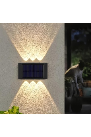 Güneş Enerjili Dış Mekan Duvar Lambası - 6 Led Çift Yönlü Bahçe Aydınlatması, Güneş Panelli Su Geçirmez De Çok Renkli