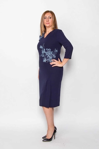 Ezze Kadın Büyük Beden İthal Nakış Aplike İşlemeli Abiye Elbise 4205 Lacivert Lacivert