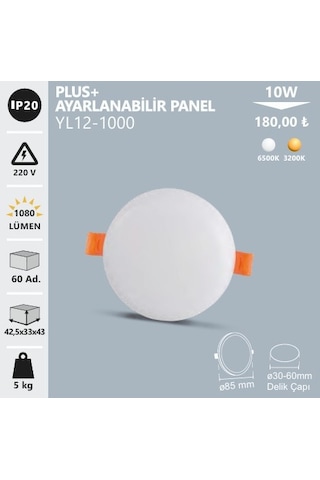 10w Plus+ Ayarlanabilir Panel, Günışığı Yl12-1000 Beyaz