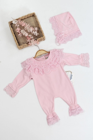 Sitilin Kız Bebek Pembe Dantelli Lüks Bebek Hastane Çıkışı Mevlüt Ve Özel Günler İçin Harika Tulum Set Stl6659 Ekru