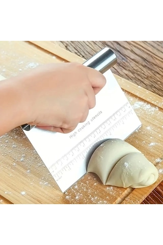 Paslanmaz Çelik Ölçülü Hamur Kesici, Pizza Kesici, Kazıyıcı Metalik Gri