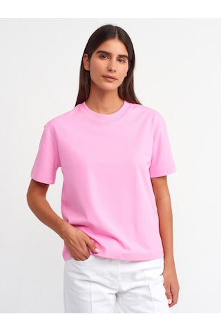 Dilvin Dekoratif Dikişli Bisiklet Yaka Tshirt 101a30312 Pembe