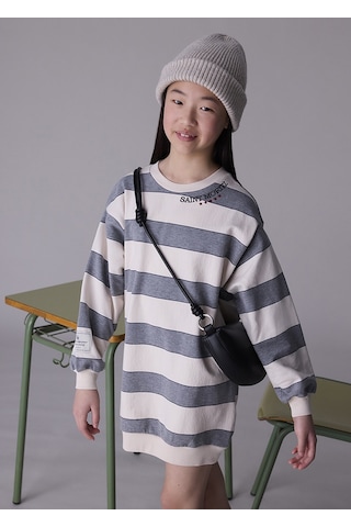 Mayoral 7913-64 Kız Çocuk Gri Çizgili Elbise Gri