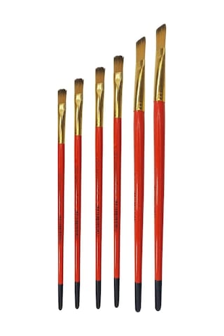 Süper Samur 6'li Düz Kesik Yağlı Boya Fırça Seti, El Yapımı Sentetik Akrilik, 15 Cm Saplı,no: 2-4-6-8-10-12