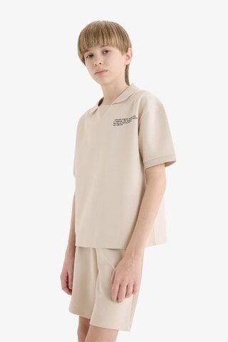 DeFacto Erkek Çocuk 2'li Takım Polo Yaka Baskılı Kısa Kollu Tişört Beli Lastikli Şort E2822A825SMBG74