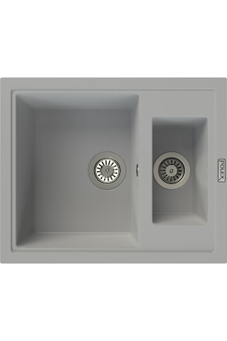 Polex Cristalüx Granit Evye P-04 Gri 1.5 Gözlü Tezgah Altı Ve Tezgah Üstü Kare Mutfak Evyesi 59.5x49 CM