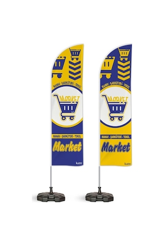 Market Manav Şarküteri Temalı Yelken Bayrak Takımı Mavi Sarı 2 Adet