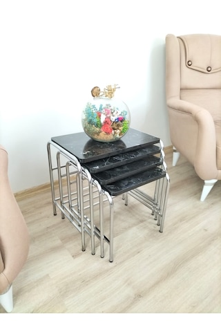 Evko Mobilya Buket Sehpa, 4'lü Zigon Sehpa, Dörtlü, Krom-smermer