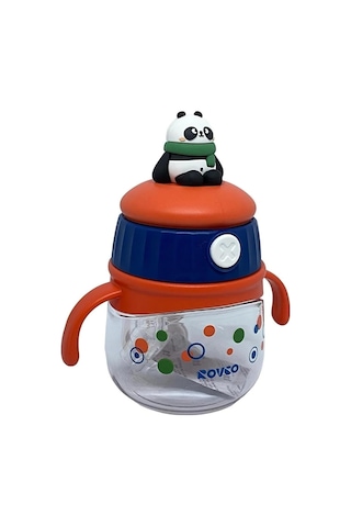 Lexroo Rovco 240ml Pipetli Hayvan Kapaklı Akıllı Pipet Toplu Tritan Su Matarası Turuncu Panda