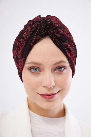 Bordo Simli Büzgülü Tesettür Bone Jakar Çiçek Desenli 2317 16 Bordo