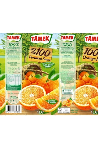Tamek %100 Portakal Suyu 1 Lt X 6 Adet