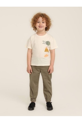 Jack Lions Erkek Bebek Pamuklu Sıfır Yaka Sırt Baskılı T-shirt-15644 Ekru