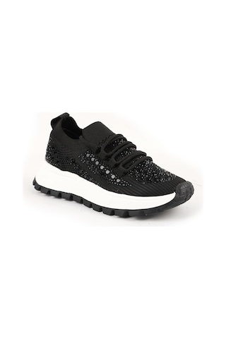 Libero L085.k201 Taş İşlemeli Triko Esnek Kalın Hafif Eva Taban Kadın Sneaker Siyah