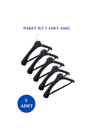 5 Adet Plastik Yüksek Kalite Ceket Askısı Elbise Askısı Siyah