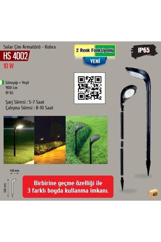 Helios 10w Yeşil+günışığı Solar Led Bahçe Aydınlatma Hs 4002