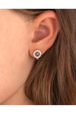 Mineli Nazarlı Gümüş Çocuk Küpesi