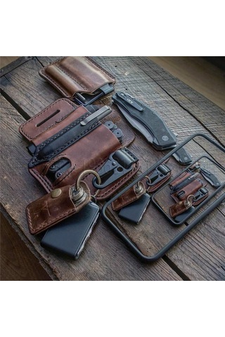 Aubyhe Deri Askeri Cep Çanta - Taç, Siyah Renkli, Kemer Uyumlu, Çakı Ve Araç Taşıma, Outdoor Etkinlikler İçin