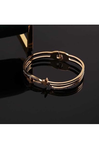 Novahub Altın Kızlar İçin Kırmızı Kelebek Titanyum Çelik Bilezik - Solmaz Moda Bilezik Kadınlar İçin Altın Renk Altın