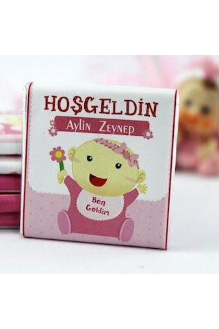 Dark Brown Hoşgeldin Kız Bebek Çikolatası İsim Yazılabilen Hediye Çikolata KBK4 150 Adet