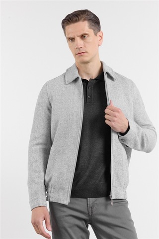 İmza Gri Polo Yaka Tam Astar Casual Slim Fit Kaşe Mont 1007255106